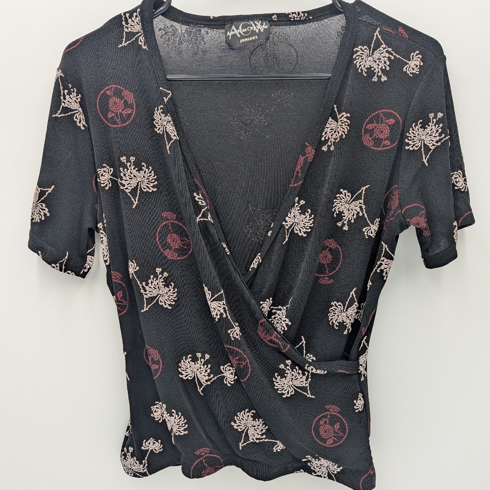 ACW Y2k Junior Mesh Top Small Whimsigoth Fairy Grunge Goth Black Vintage Floral